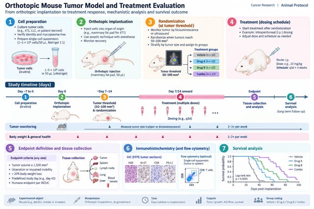 Orthotopic mouse tumor model and treatment evaluation